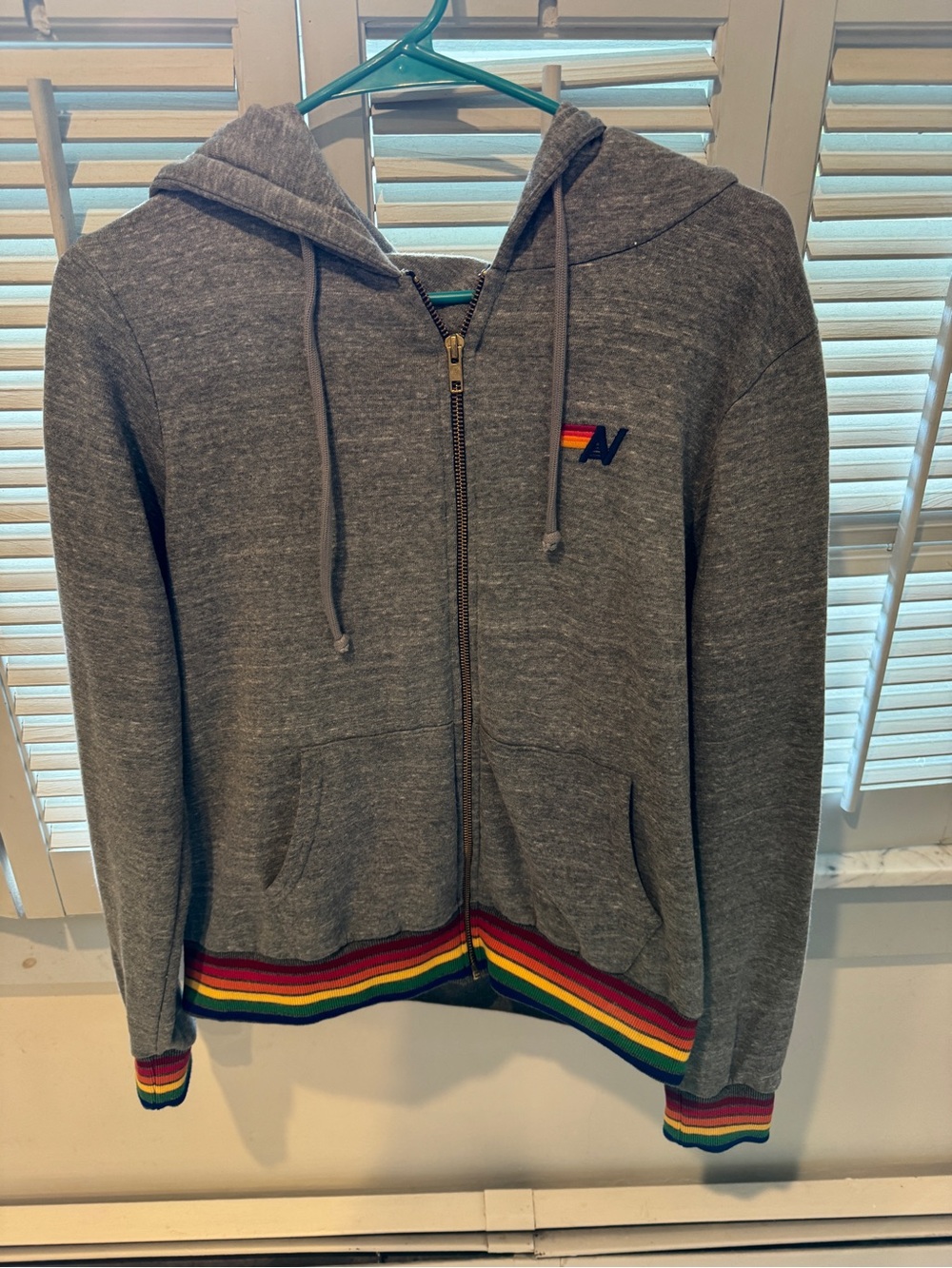 Aviator Nation Gray Zip Hoodie with Rainbow Trim - excellent condition